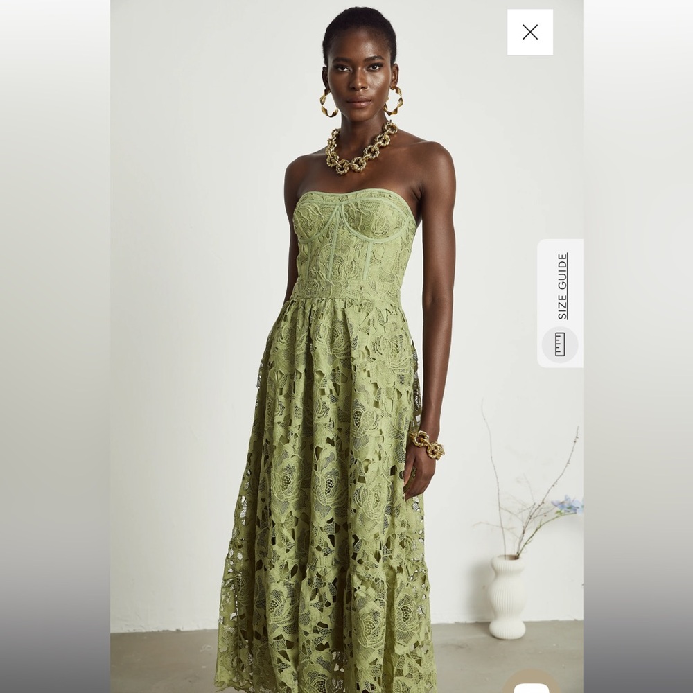 Miss Rosier Inès lace floral embroidered cut-out midi dress in Green - size XL